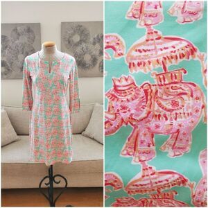 Barbara Erickson 3/4 Sleeve Elephant Print Midi Dress Sz Sm